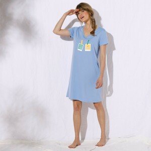 Blancheporte Noční košile s krátkými rukávy, potiskem "photo" a sladěným obalem modrá 38/40