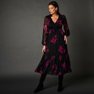 Blancheporte Dlouhé šaty s potiskem květin černá/purpurová 36