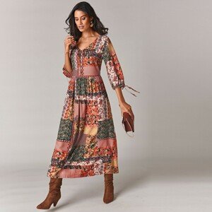 Blancheporte Dlouhé šaty v patchwork designu karamelová 46