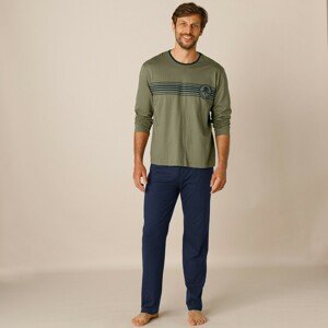 Blancheporte Pyžamo s potiskem na hrudi a kalhotami khaki/nám.modrá 107/116(XL)