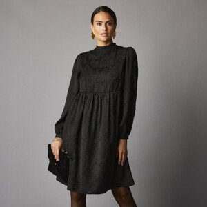 Blancheporte Krátké šaty ze žakáru s optickým vzorem, stojáček a nadýchané rukávy černá 44