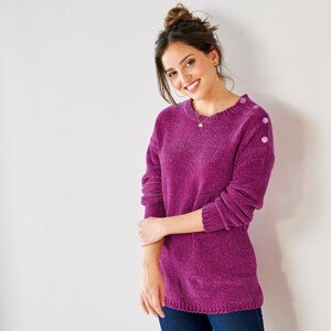 Blancheporte Žinylkový pulovr s knoflíkovým zdobením purpurová 34/36
