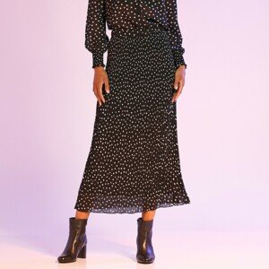 Blancheporte Voálová plisovaná sukně s potiskem puntíků, recyklovaný polyester černá/režná 50