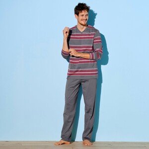 Blancheporte Pyžamo s kalhotami, s potiskem proužků šedá/červená 117/126 (XXL)