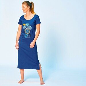 Blancheporte Dlouhá noční košile s motivem rozet a krátkými rukávy modrá 46/48