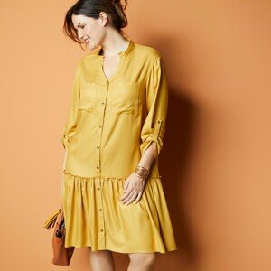 Blancheporte Propínací jednobarevné šaty s volány medová 50
