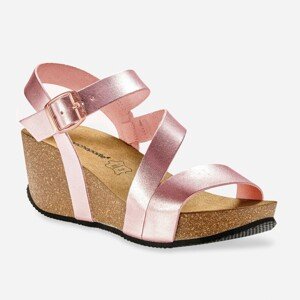 Blancheporte Kožené sandály na klínku, růžové růžová 36