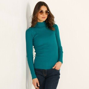 Blancheporte Žebrovaný pulovr s rolákem zelená jedlová 50