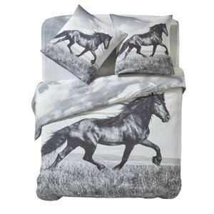 Blancheporte Povlečení Prince s fotopotiskem koně, bavlna šedá povlak na přikrývku 140x200cm