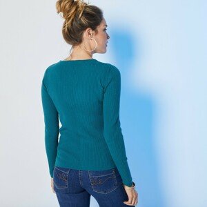Blancheporte Žebrovaný pulovr s výstřihem do "V" zelená jedlová 34/36