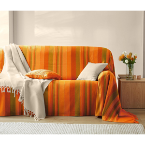 Blancheporte Ručně tkaný pléd nebo přehoz, pruhované oranžová přehoz 150x150cm