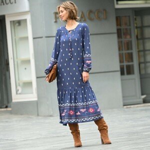 Blancheporte Dlouhé šaty s folkovým vzorem indigo/červená 44