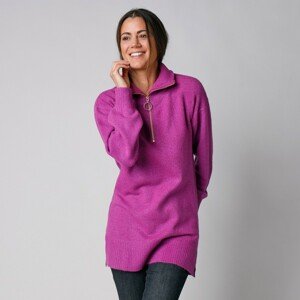 Blancheporte Tunikový pulovr se stojáčkem na zip purpurová 42/44