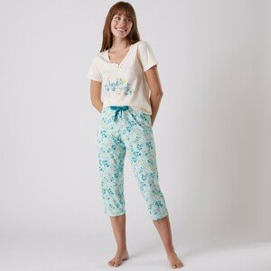 Blancheporte 3/4 pyžamové kalhoty s potiskem květin bledě modrá 34/36