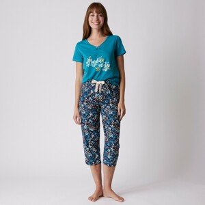 Blancheporte 3/4 pyžamové kalhoty s potiskem květin nám.modrá 34/36