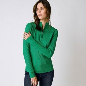 Blancheporte Žebrovaný pulovr se stojáčkem na zip zelená 52