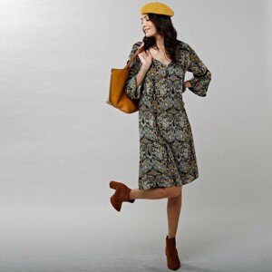 Blancheporte Šaty s potiskem a pagodovými rukávy khaki/medová 38