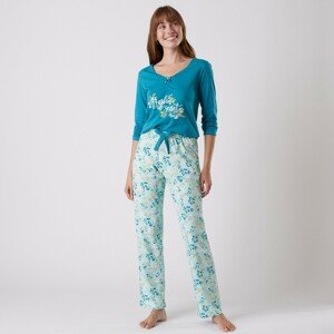 Blancheporte Pyžamové kalhoty s potiskem květin bledě modrá 34/36