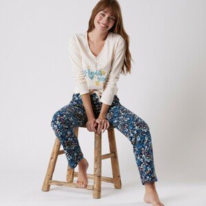 Blancheporte Pyžamové kalhoty s potiskem květin nám.modrá 50