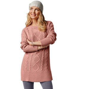 Blancheporte Tunikový pulovr s copánkovým vzorem růžové dřevo 38/40