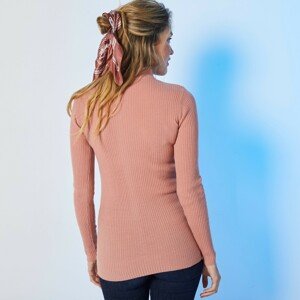Blancheporte Žebrovaný pulovr se stojáčkem, délka cca 72 cm růžové dřevo 52