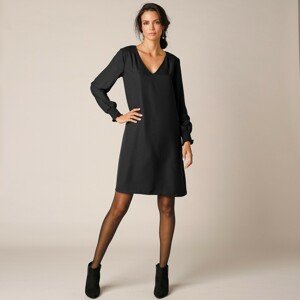 Blancheporte Jednobarevné rozšířené šaty s dlouhými rukávy černá 46