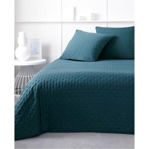 Blancheporte Sladěná prošívaná sada přehoz na postel + 2 polštářky paví modrá 220x240 cm přehoz+2 polštářky