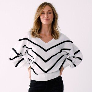 Blancheporte Pruhovaný pulovr s netopýřími rukávy bílá/černá 34/36