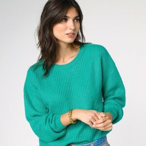 Blancheporte Jednobarevný pulovr s lodičkovým výstřihem a dlouhými rukávy zelená 52