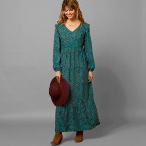 Blancheporte Dlouhé šaty s volánovým spodním lemem smaragdová 40