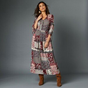 Blancheporte Dlouhé šaty v patchwork designu růžové dřevo/šedá 36