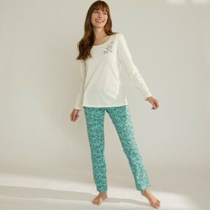 Blancheporte Pyžamové kalhoty s potiskem květin bledě modrá 48