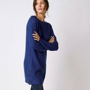 Blancheporte Tunikový pulovr s knoflíky, mohérový na dotek tmavě modrá 34/36