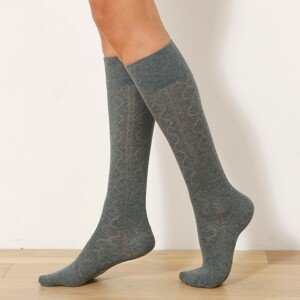 Blancheporte Sada 2 párů vysokých ponožek s copánkovým vzorem béžová+antracitová 35/38