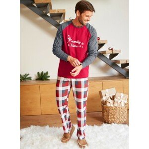 Blancheporte Pánské pyžamo s vánočním motivem a dlouhými rukávy šedá/červená 87/96 (M)