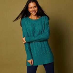 Blancheporte Tunikový pulovr s copánkovým vzorem zelená 46/48