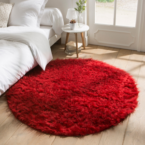 Blancheporte Kulatý koberec s vysokým vlasem červená pr.70cm