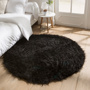 Blancheporte Kulatý koberec s vysokým vlasem černá pr. 140 cm