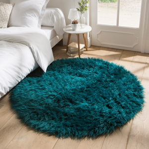 Blancheporte Kulatý koberec s vysokým vlasem smaragdová pr. 140 cm