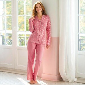 Blancheporte Bavlněné pyžamo s kostýmkovým límečkem, potisk růžová/bílá 50