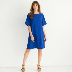 Blancheporte Rovné jednobarevné šaty se strukturou modrá 34/36