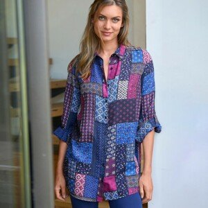 Blancheporte Košile s patchwork vzorem indigo/purpurová 56