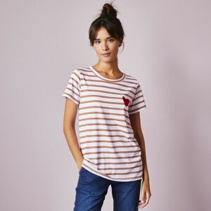 Blancheporte Pruhované tričko s výšivkou srdce, barvená vlákna režná/karamelová 42/44