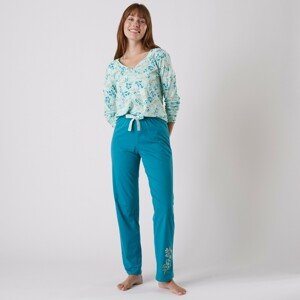 Blancheporte Pyžamové tričko s dlouhými rukávy a potiskem Floral bledě modrá 34/36