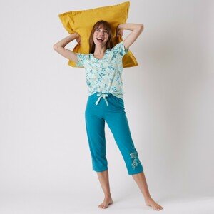 Blancheporte 3/4 pyžamové kalhoty se středovým potiskem "Jardin secret" smaragdová 50