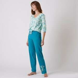 Blancheporte Pyžamové kalhoty s potiskem "Jardin secret" smaragdová 34/36