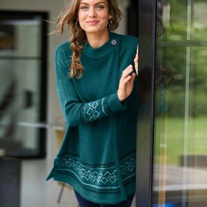 Blancheporte Pončo pulovr se žakárovým vzorem smaragová 56