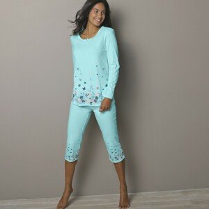 Blancheporte 3/4 pyžamové kalhoty s potiskem květin na koncích nohavic bledě modrá 34/36