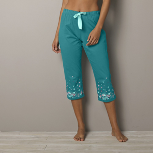 Blancheporte 3/4 pyžamové kalhoty s potiskem květin na koncích nohavic smaragdová 54