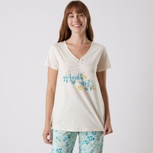 Blancheporte Pyžamové tričko s krátkými rukávy a potiskem "Jardin secret" režná 34/36
